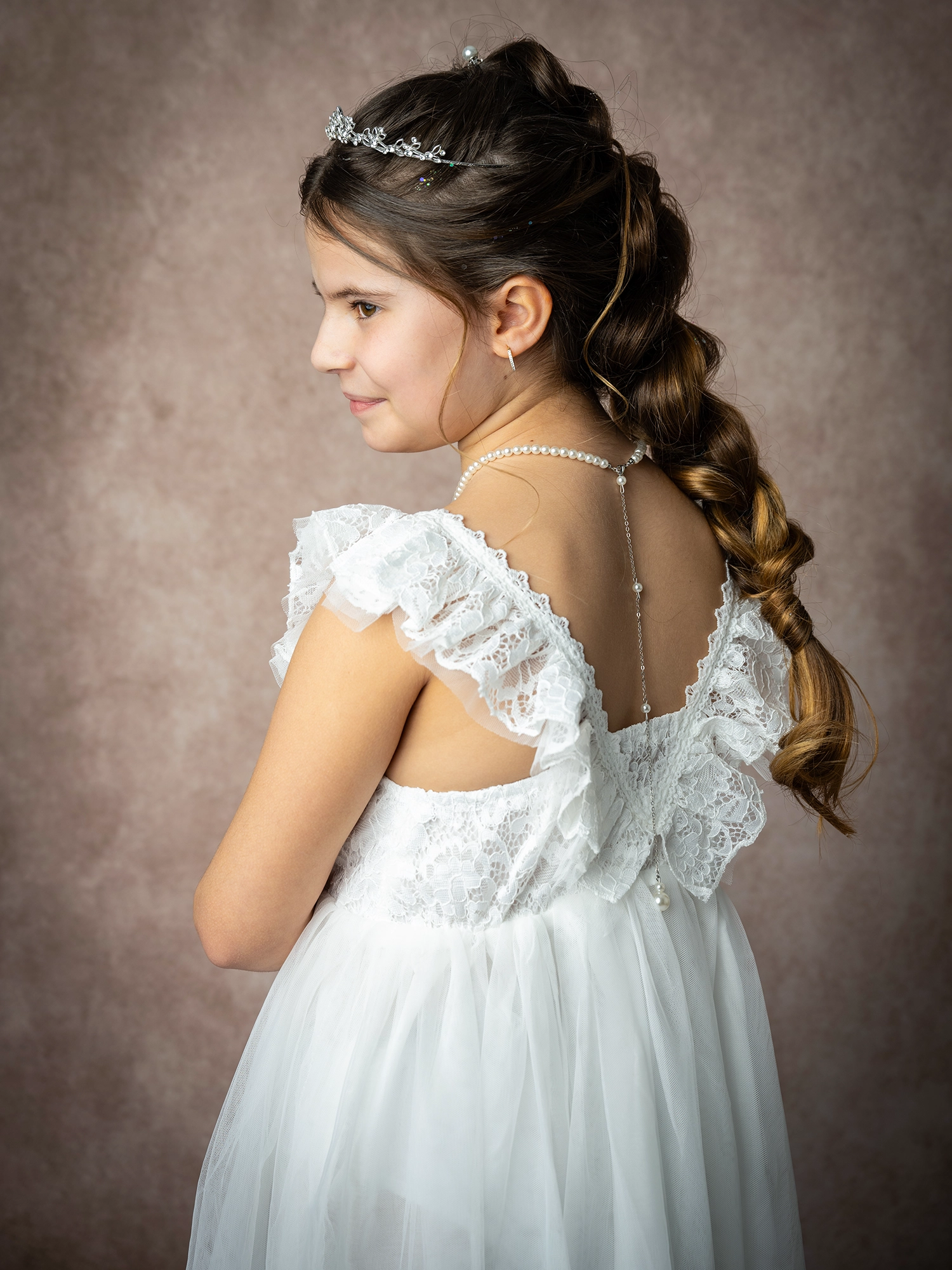 communion fille couronne robe blanche communiante dentelle