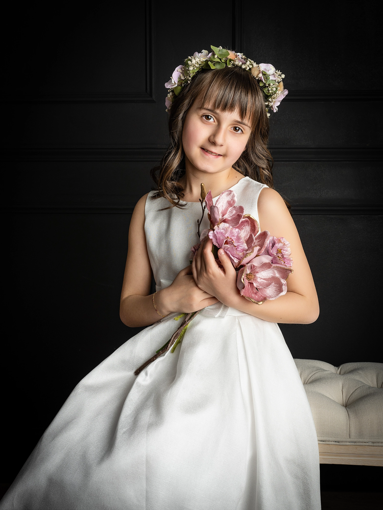 communion fille fleurs robe blanche communiante