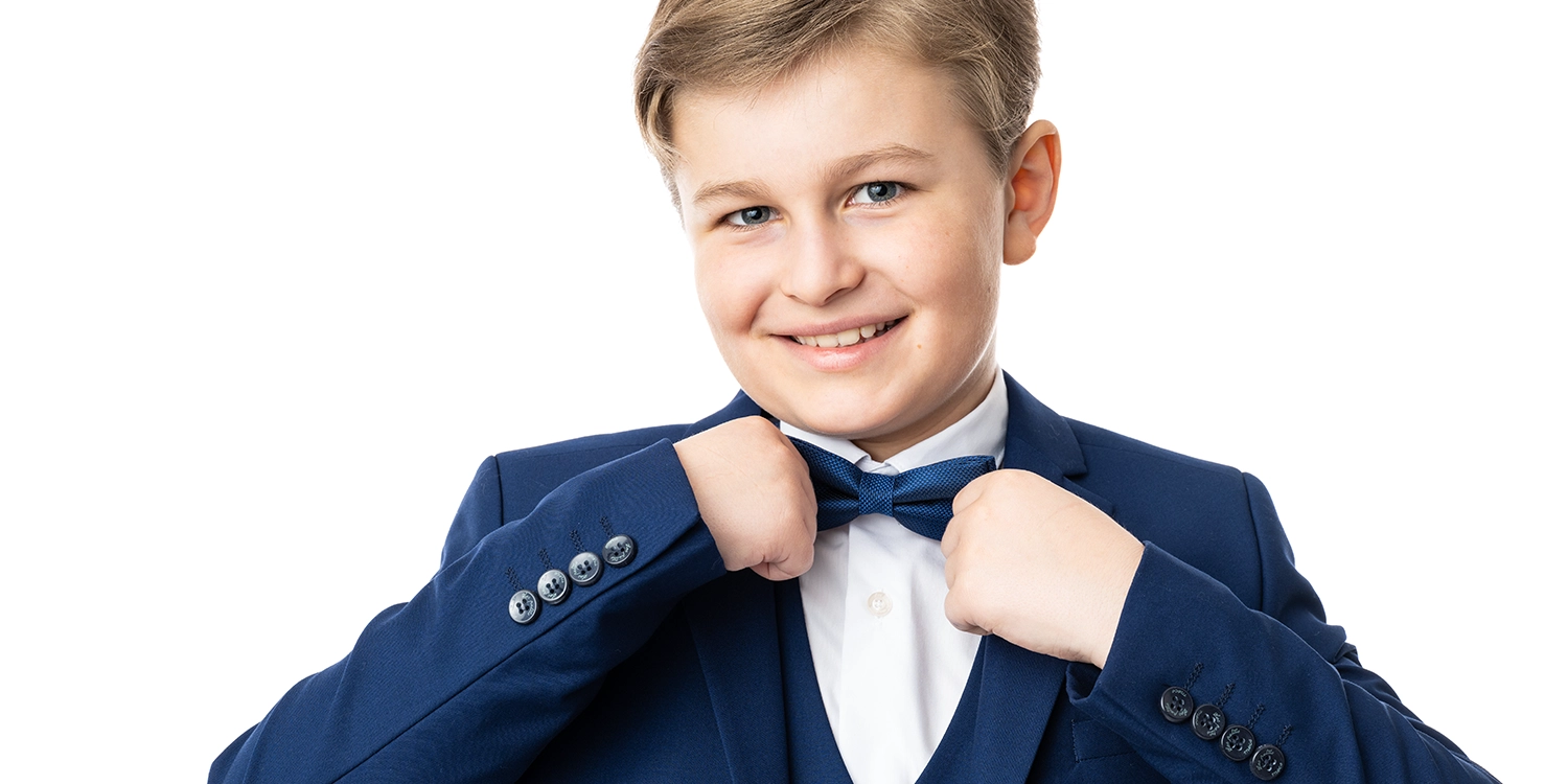 garçon communion costume bleu noeud papillon